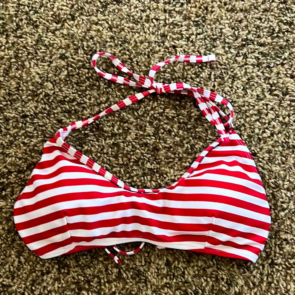 Red and white striped bikini top